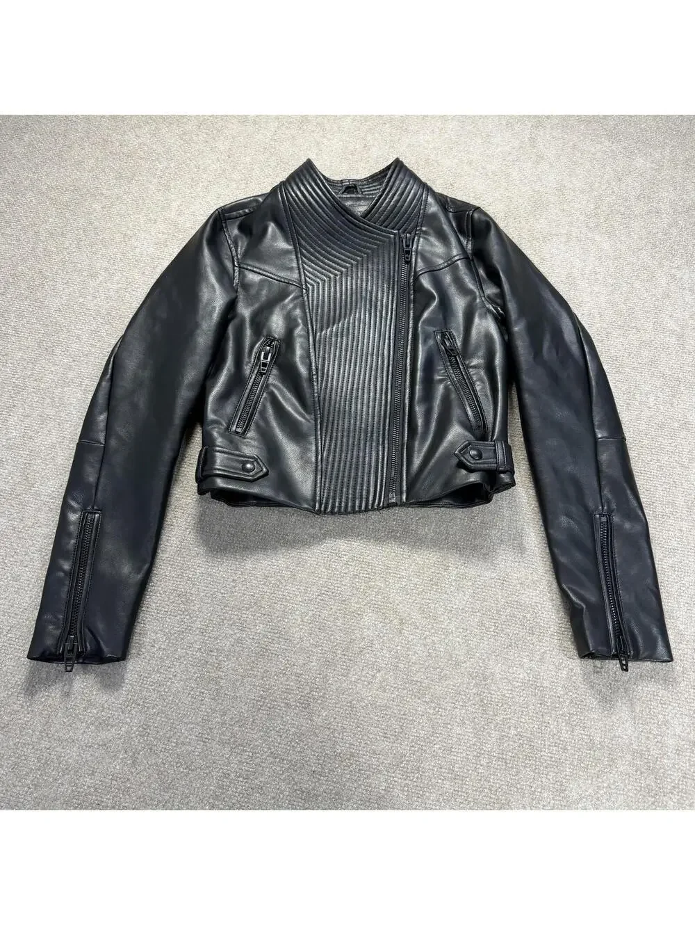 [BLANKNYC] Vegan Leather Moto Jacket Black Quilted Ribbed XS Crop Biker